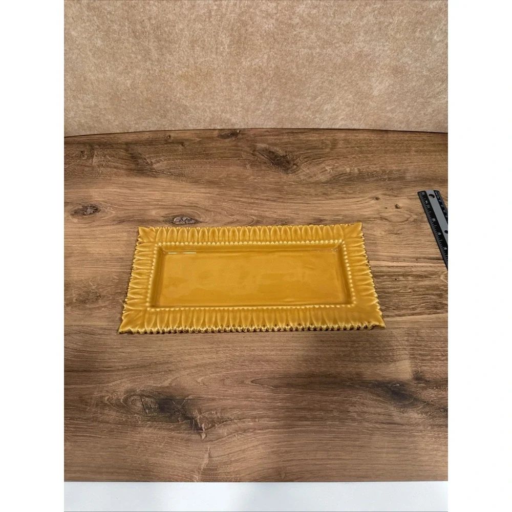 Pier 1 Imports Rectangle Leafed Edge Ceramic Serving Tray/Platter Discontinued